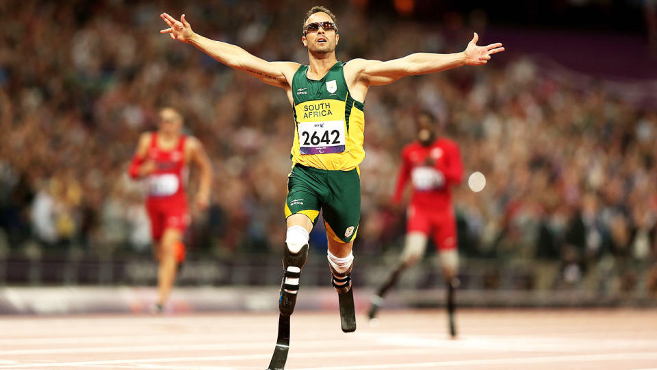 Oscar Pistorius, pictured here in action at the London 2012 Paralympic Games.