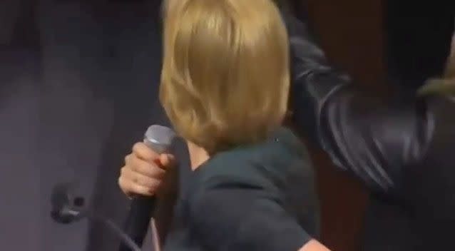 Carly Fiorina distracted by the rumbling noise behind her. Photo: Supplied