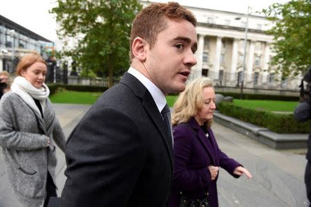 Ulster and Ireland rugby player Paddy Jackson arrives at Laganside Court in Belfast, Northern Ireland October 17, 2017. REUTERS/Michael Cooper