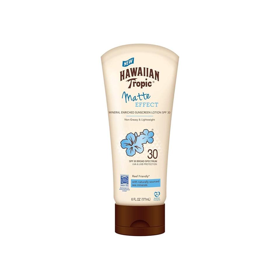 <p><strong>Hawaiian Tropic</strong></p><p>amazon.com</p><p><a href="https://www.amazon.com/dp/B07YP5VLMV?tag=syn-yahoo-20&ascsubtag=%5Bartid%7C10056.g.40119117%5Bsrc%7Cyahoo-us" rel="nofollow noopener" target="_blank" data-ylk="slk:Shop Now;elm:context_link;itc:0;sec:content-canvas" class="link ">Shop Now</a></p><p><del>$11.99</del> <strong>$6.39 (47% OFF)</strong></p><p>This matte sunscreen from Hawaiian Tropic is perfect for combination and oily skin types since it uses sea minerals to absorb excess face oil and leaves behind a matte finish. </p>