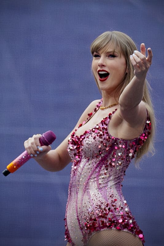 Taylor Swift performs on stage during an Eras Tour show in Dublin