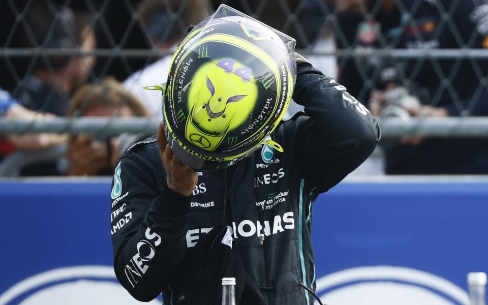 British Formula One driver Lewis Hamilton of Mercedes-AMG Petronas reacts after taking third place during the qualifying session of the Formula One Grand Prix of the Mexico City at the Circuit of Hermanos Rodriguez in Mexico City, Mexico, 29 October 202 - JOSE MENDEZ/EPA-EFE/Shutterstock 