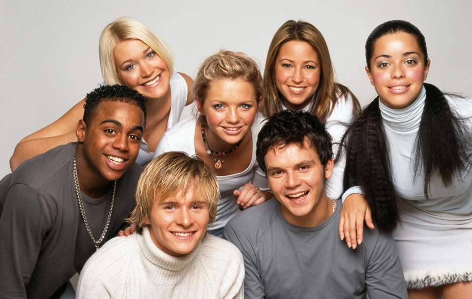 Jo O'Meara (back left) was a member of S Club 7 from 1998 until they split in 2003. (Tim Roney/Getty Images)
