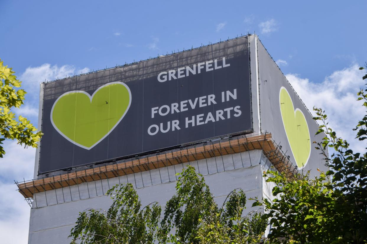 London, UK. 14th June, 2024. Grenfell Tower on the seventh anniversary of the disaster. 72 people died when a fire broke out in the block of flats in North Kensingon, West London in 2017. (Photo by Vuk Valcic/SOPA Images/Sipa USA) Credit: Sipa US/Alamy Live News