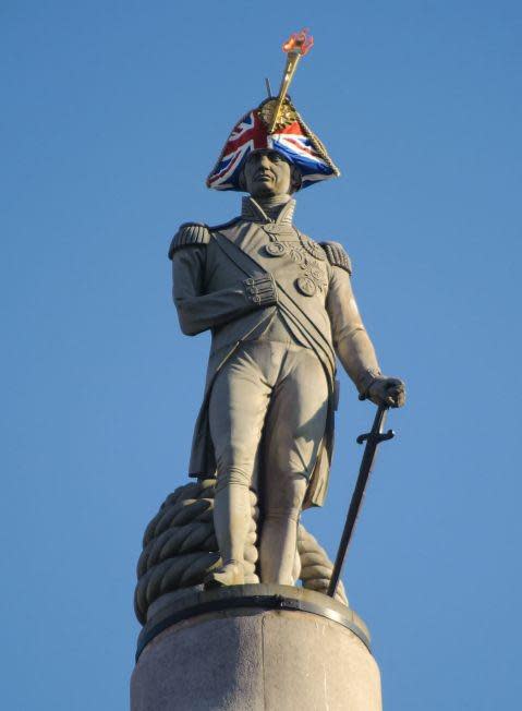 The statue of Lord Admiral Nelson in Trafalgar Square, London, was pictured with an Olympic themed hat, as part of a summer of cultural 'firsts' to mark the London 2012 Olympics.