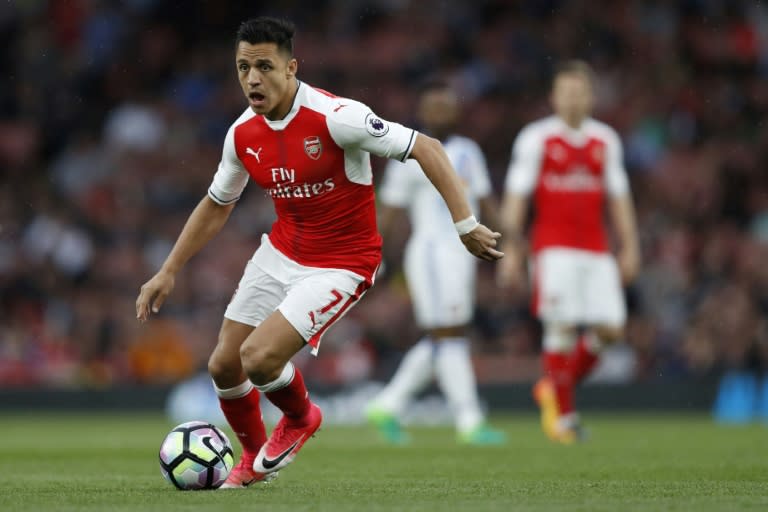 Arsenal's striker Alexis Sanchez takes a shot at goal which is disallowed during the English Premier League football match against Sunderland May 16, 2017