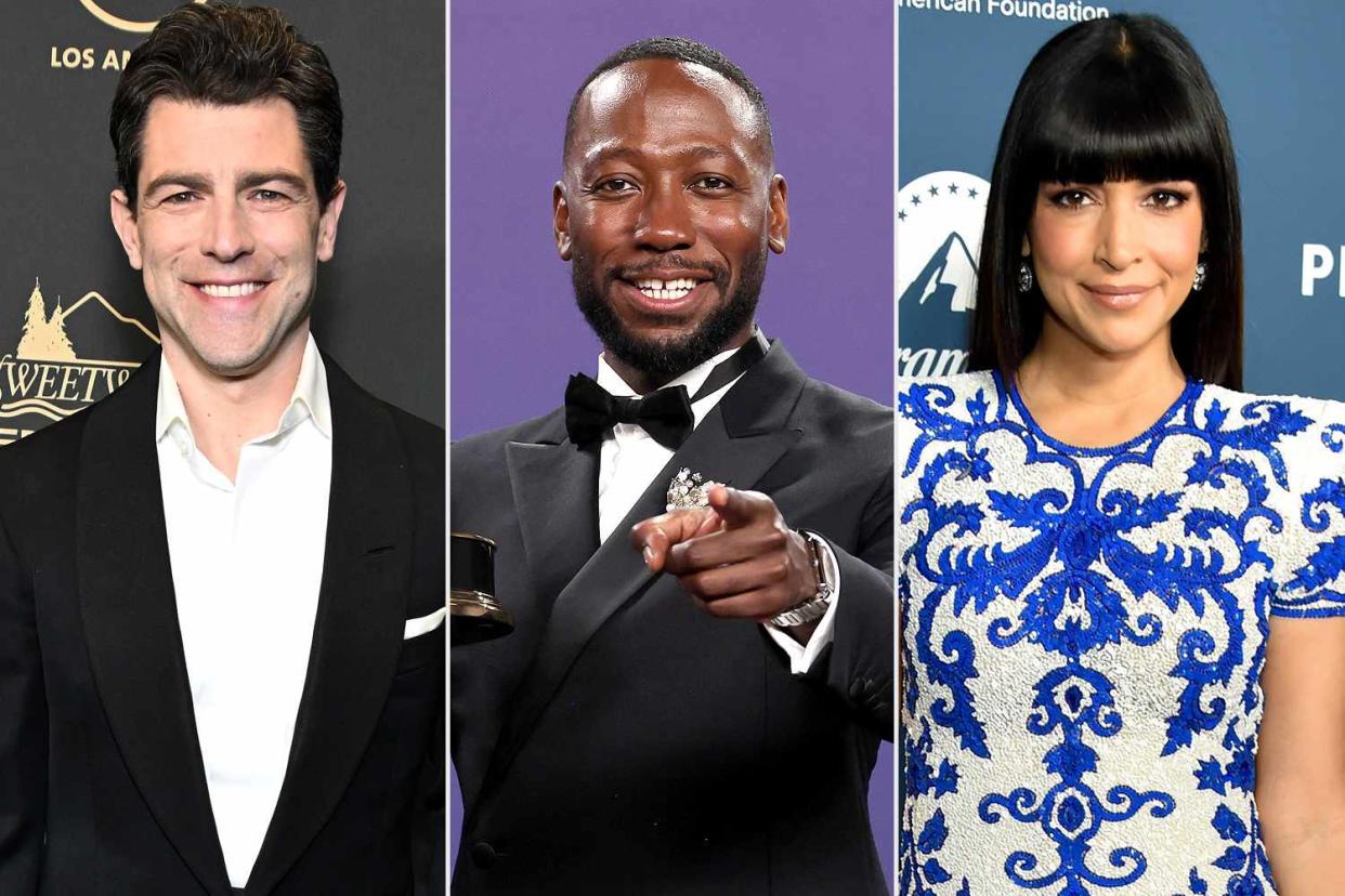 <p>Michael Tullberg/Getty Images; Kevin Mazur/Getty Images; Gregg DeGuire/Variety via Getty Images</p> Max Greenfrield at the 8th annual Art Directors Guild Awards (left); Lamorne Morris at the 76th Primetime Emmy Awards; Hannah Simone at the South Asians at the Oscars pre-party (right)