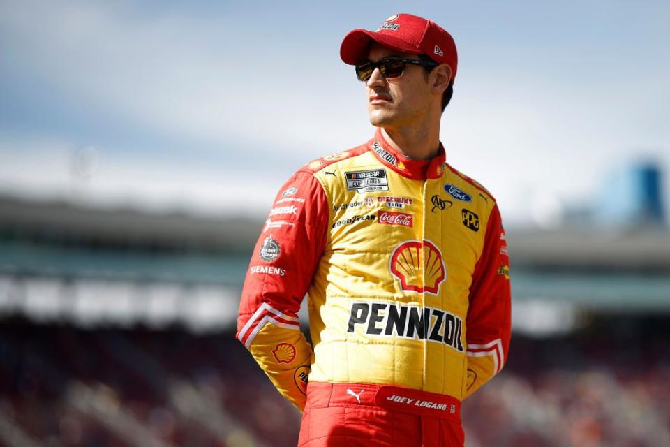 AVONDALE, ARIZONA - NOVEMBER 05: Joey Logano, driver of the #22 Shell Pennzoil Ford, looks on during qualifying for the NASCAR Cup Series Championship at Phoenix Raceway on November 05, 2022 in Avondale, Arizona. (Photo by Jared C. Tilton/Getty Images)