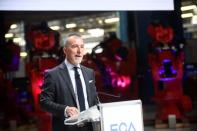 Ceremony to mark the installation of the first robot on the production line for the new electric Fiat 500 BEV at the Mirafiori industrial complex on the 80th birthday of the plant