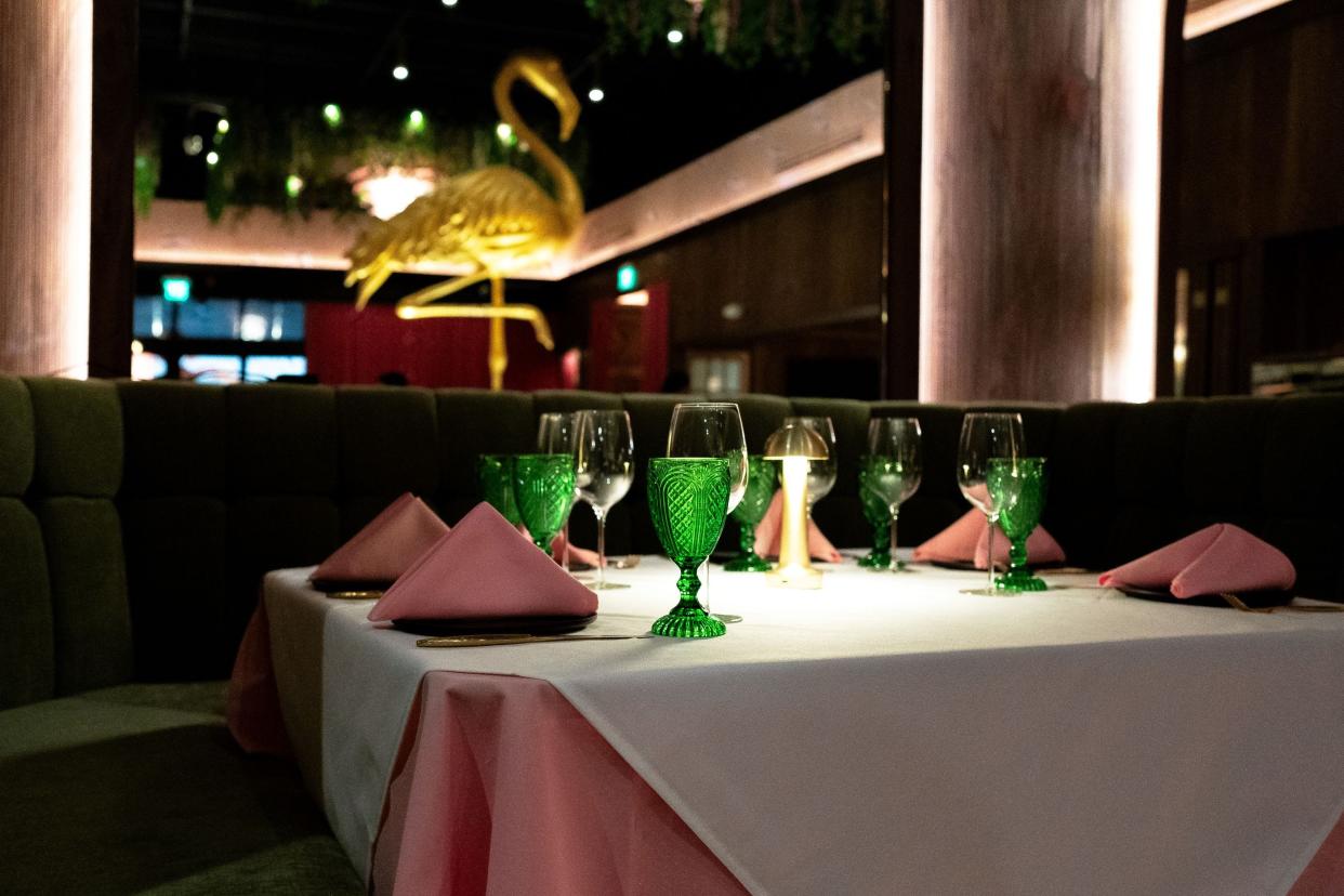 Pink Steak's dining room takes inspiration from vintage Miami.