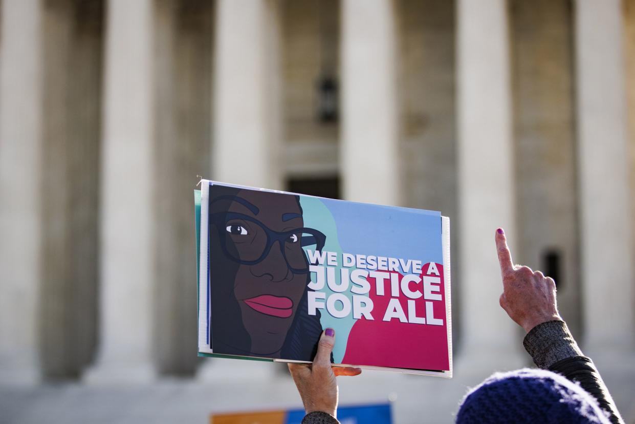 Supporters of Judge Ketanji Brown Jackson rally outside the U.S. Capitol on March 21, 2022, in Washington, DC. Judge Ketanji Brown Jackson, President Joe Biden's pick to replace retiring Justice Stephen Breyer on the U.S. Supreme Court, will begin four days of nomination hearings before the Senate Judiciary Committee on Monday.