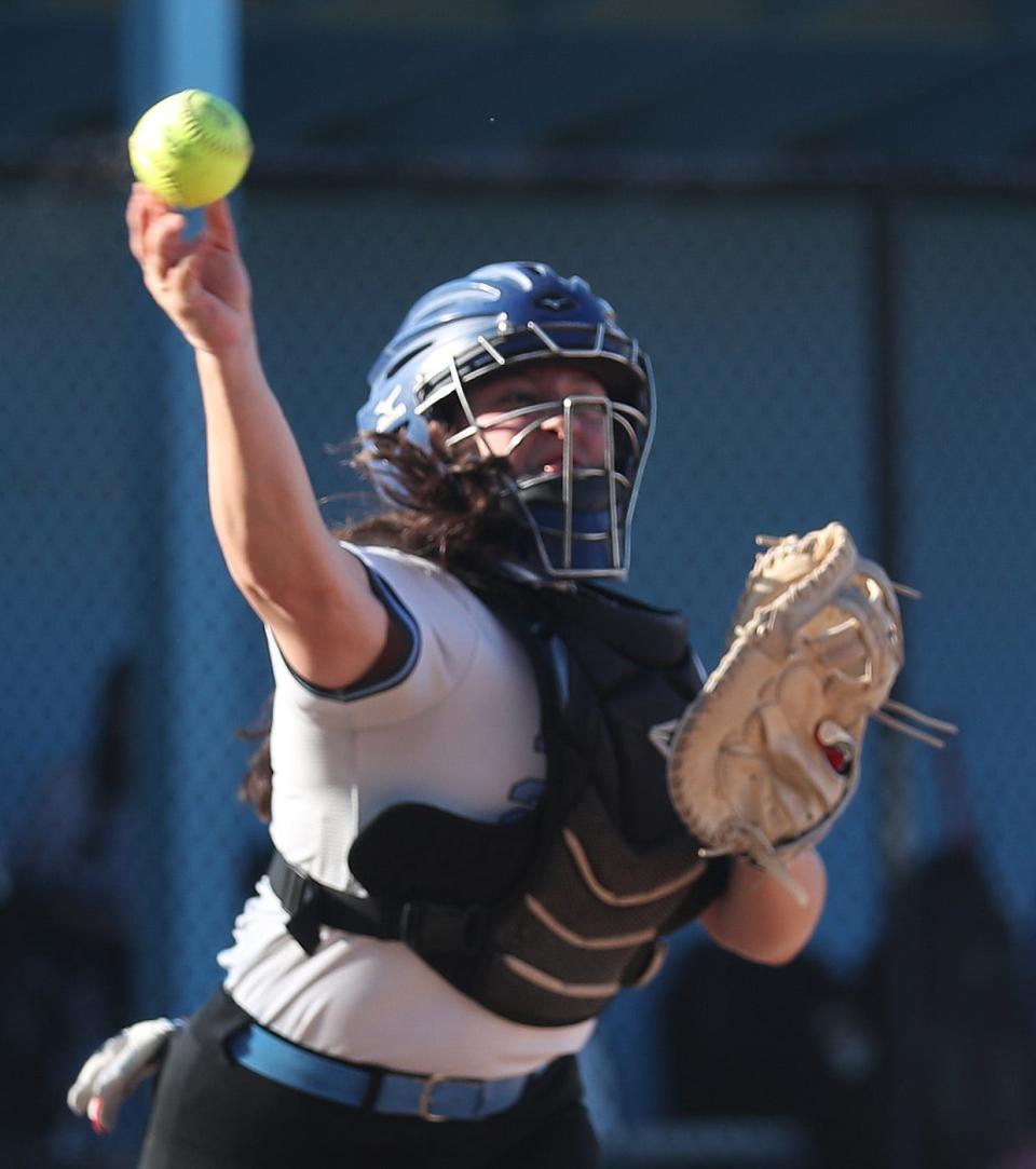 Rye Neck defeated Westlake in softball action at Rye Neck High School in Mamaroneck April 26, 2024. The victory gave long time Rye Neck softball coach Joan Spedafino her 600th career win.