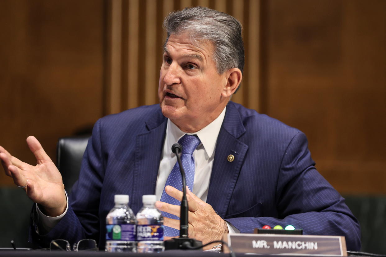 Sen. Joe Manchin (D-WV) speaks during a Senate Appropriations Committee hearing in the Dirksen Senate Office Building on Capitol Hill in Washington, D.C., U.S., April 20, 2021. Oliver Contreras/Pool via REUTERS