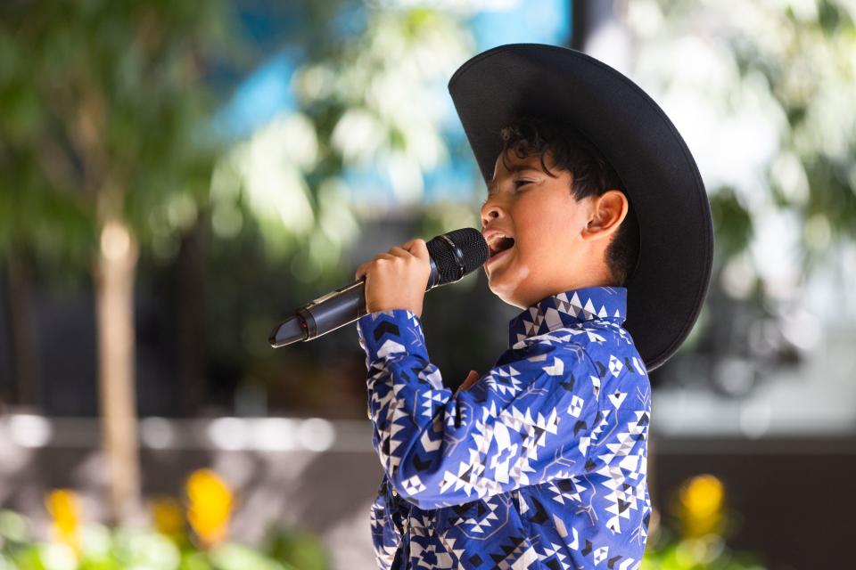 Irvin Mojica, 9, performs at the annual Dia de Muerte celebration hosted by Una Mano Amiga at Historic Trolley Square in Salt Lake City on Saturday, Oct. 14, 2023. | Megan Nielsen, Deseret News