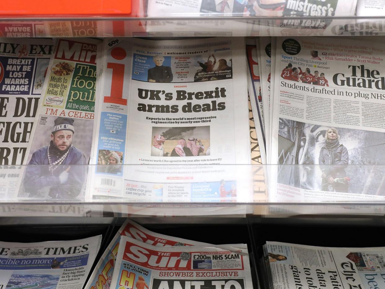 The i newspaper on sale at a shop in London. The future of newspapers previously owned by Johnston Press have been secured after they were acquired by a newly formed company called JPIMedia: PA