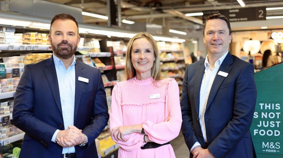 New M&S chief executive Stuart Machin, co-chief executive Katie Bickerstaffe and group CFO and chief strategy officer Eoin Tonge (Oliver Dixon/M&S/PA) (PA Media)