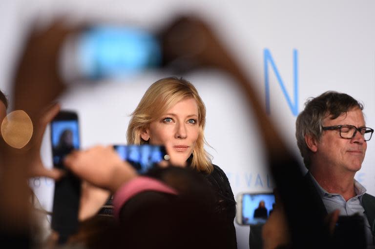 Australian actress Cate Blanchett (L) attends a press conference with US director Todd Haynes for the film "Carol" at the 68th Cannes Film Festival in Cannes, southeast France, on May 17, 2015