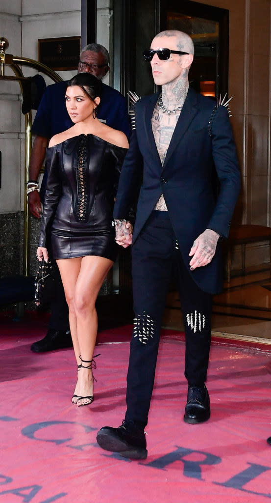 Kourtney Kardashian and Travis Barker seen at the Ritz-Carlton Hotel