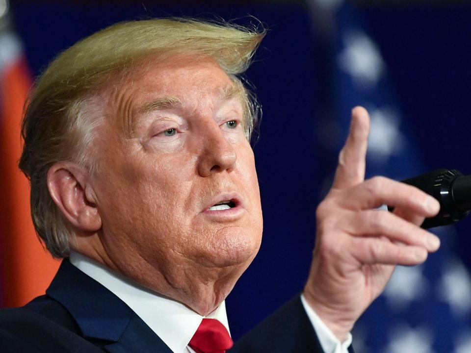 US President Donald Trump speaks during a press conference in New Delhi: AFP via Getty Images