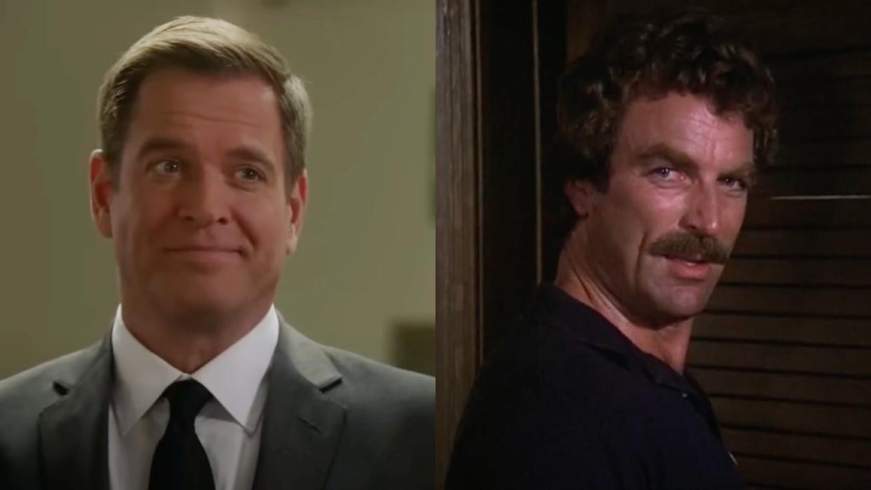  L to R: Michael Weatherly as Tony DiNozzo in NCIS. Tom Selleck as Thomas Magnum in Magnum P.I. 