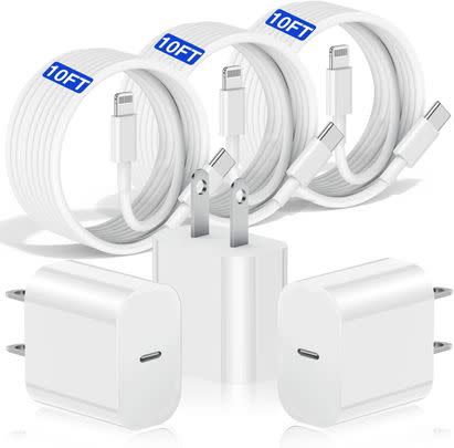 A three-pack of 10-foot USB-C cables with charging boxes