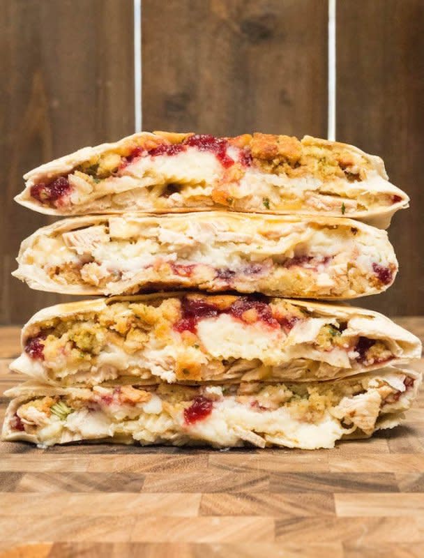 <p>Cooking with Janica</p><p>Turn your Thanksgiving leftovers into a delicious crunchwrap supreme with this recipe!</p><p><strong>Get the recipe: <a href="https://cookingwithjanica.com/thanksgiving-leftovers-crunchwrap/" rel="nofollow noopener" target="_blank" data-ylk="slk:Thanksgiving Leftover Crunchwrap;elm:context_link;itc:0;sec:content-canvas" class="link rapid-noclick-resp">Thanksgiving Leftover Crunchwrap</a></strong></p>