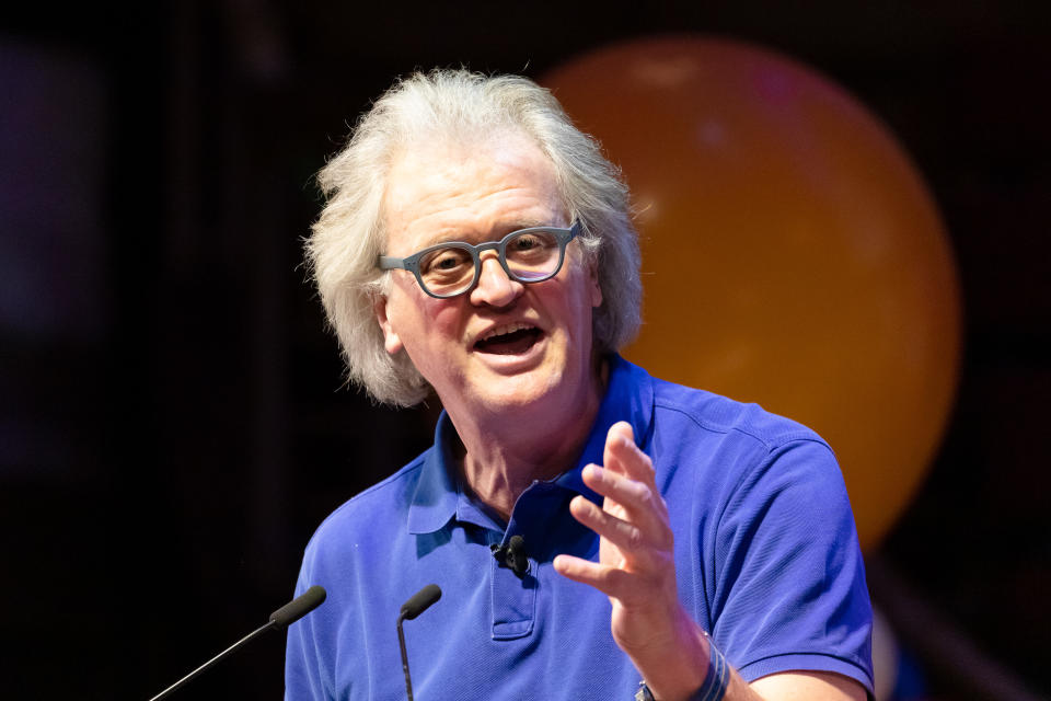 Tim Martin, founder and chairman of Wetherspoon speaking at a Brexit:Lets Go WTO Rally organised by the Leave Means Leave campaign in Westminster, London, UK on January 17, 2019 where leading business and political Brexiteers discussed why WTO rules will allow Great Britain to thrive outside the European Union after Brexit. (photo by Vickie Flores/In Pictures via Getty Images Images)