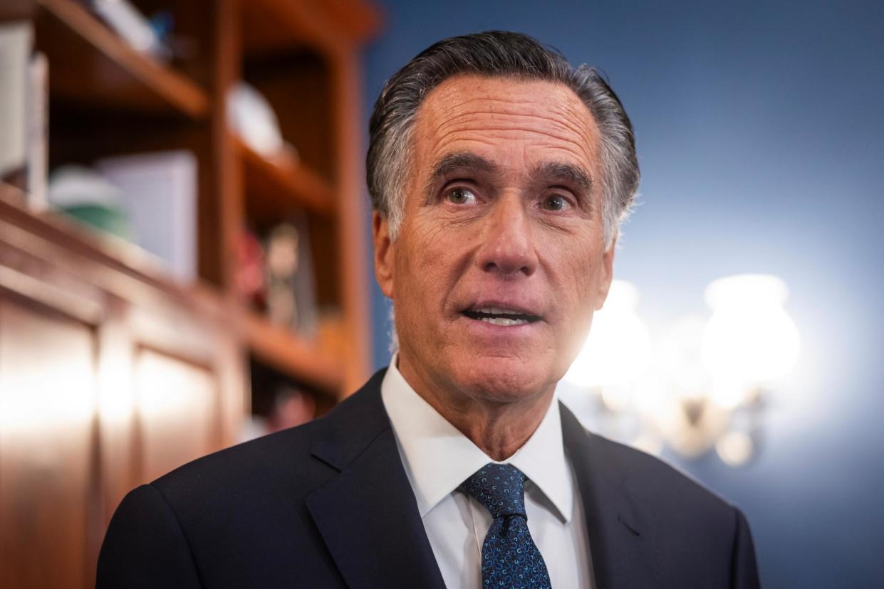 <span>Mitt Romney on Capitol Hill in Washington DC on 13 September 2023. </span><span>Photograph: Jim Lo Scalzo/EPA</span>