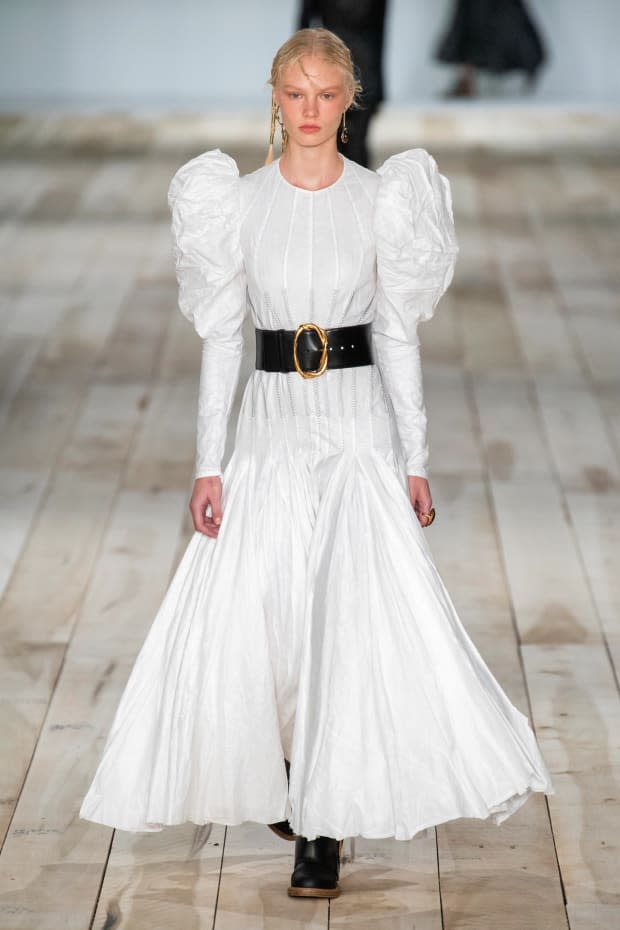 <p>A look from the Alexander McQueen Spring 2020 collection. Photo: Imaxtree</p>