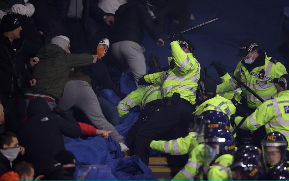 Police clash with the Legia Warszawa fans during the UEFA Europa League group C match between Leicester City and Legia Warszawa - Naomi Baker/Getty Images