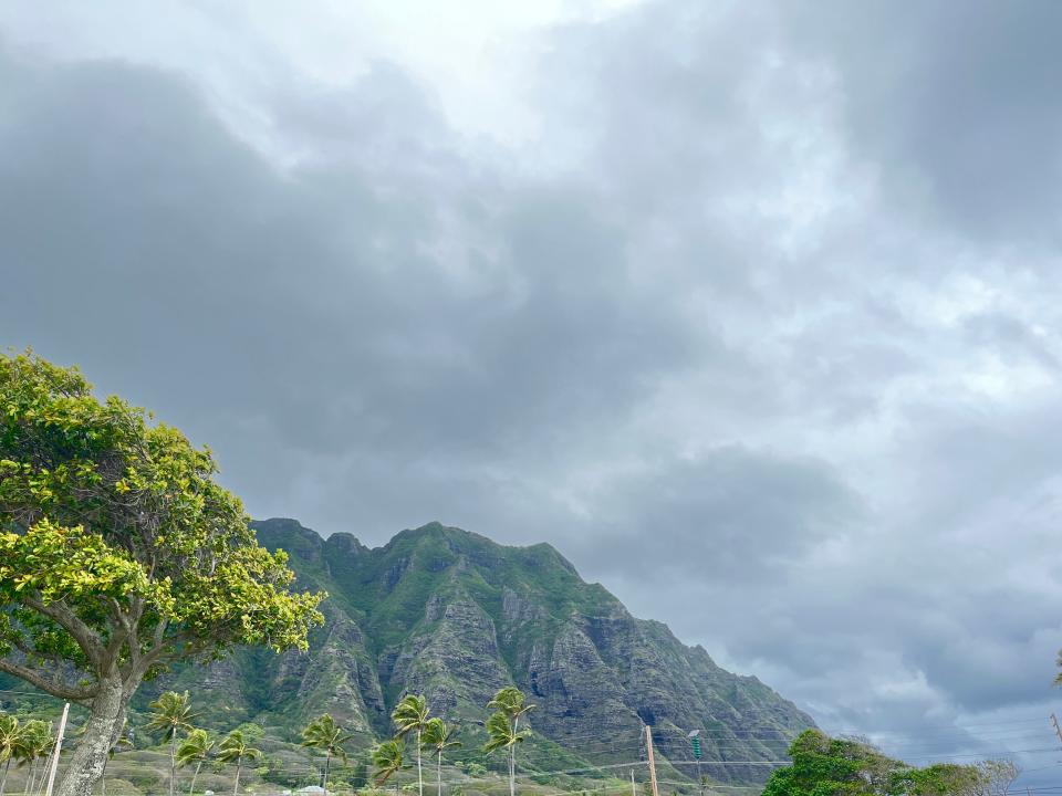 Storm clouds over a mountain.