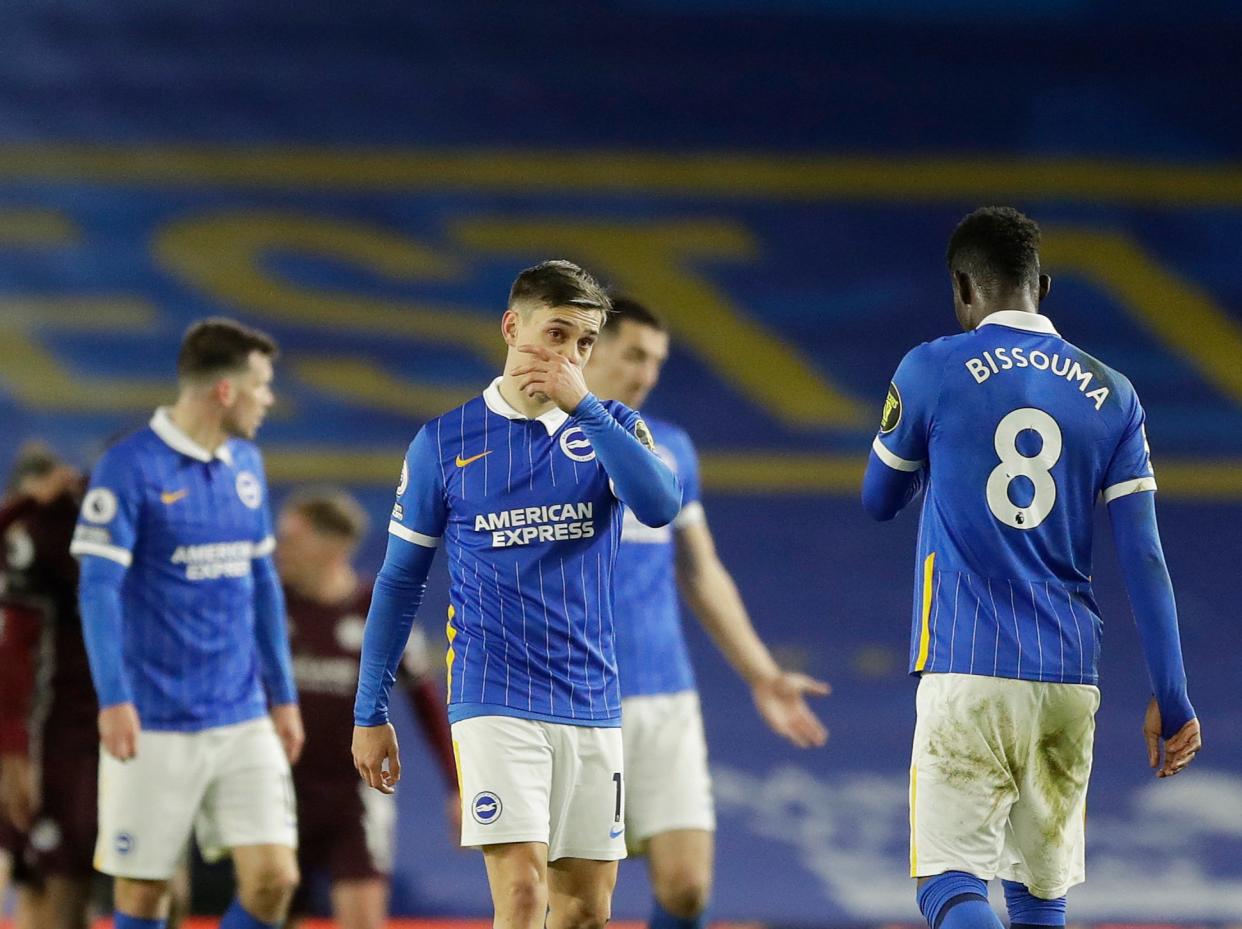 Brighton players react to their defeat by Leicester (Getty Images)