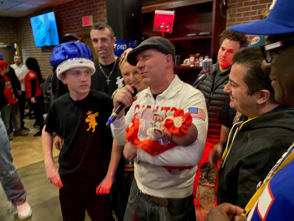 Nino Coniglio, owner of Coniglio's Old Fashined in Morristown,   on Saturday, with his family right after being crowned NJ's premier pizza maker in Pizza Bowl 3.