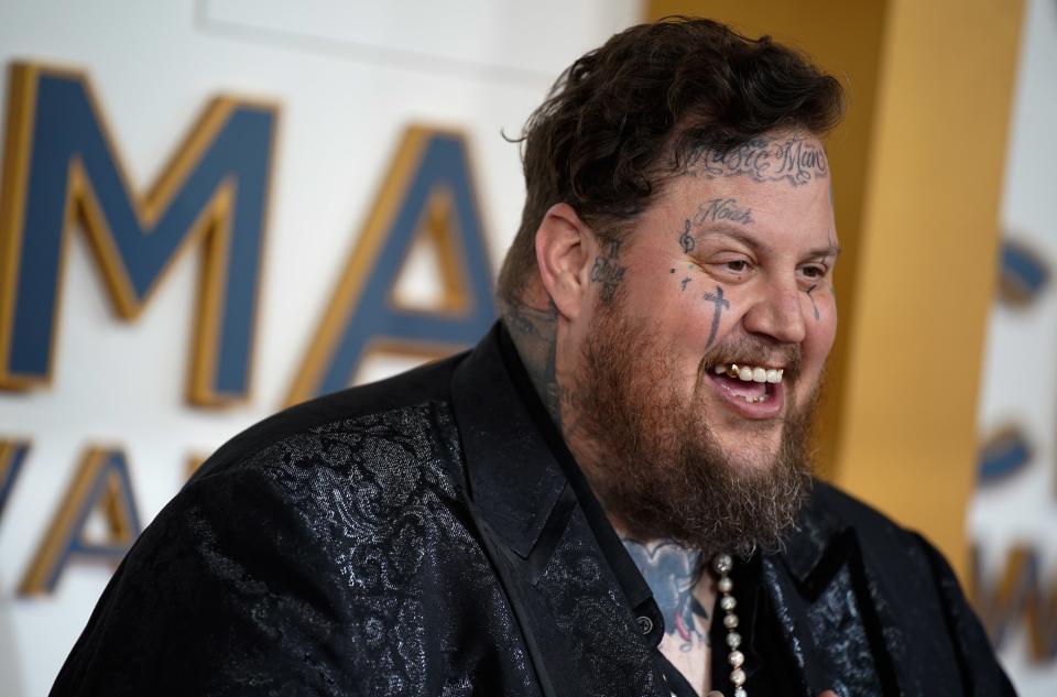 Jelly Roll walks the red carpet during the 57th Annual Country Music Association Awards in Nashville, Tenn., Wednesday, Nov. 8, 2023.