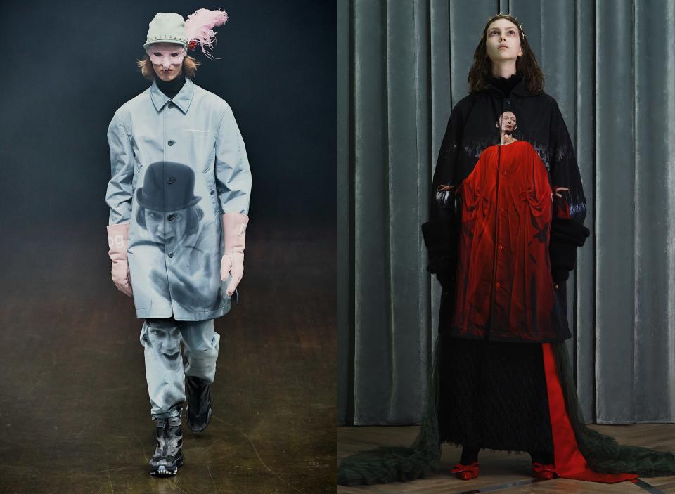 At Undercover, Jun Takahashi has made a habit of bringing scary movies to the runway. At left is his interpretation of A Clockwork Orange’s Alex DeLarge; at right, his take on Suspiria.