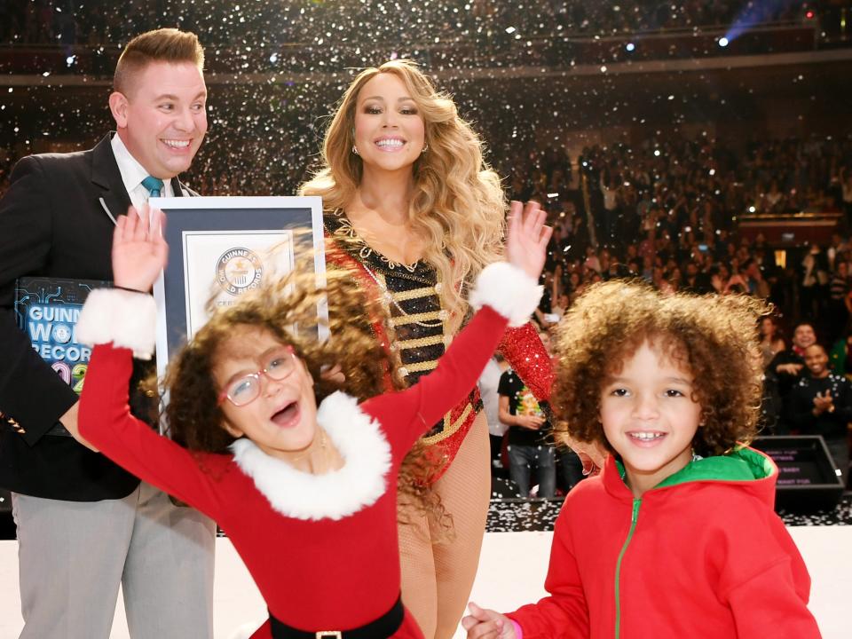 Mariah Carey with her twins Monroe and Moroccan at an ice skating rink