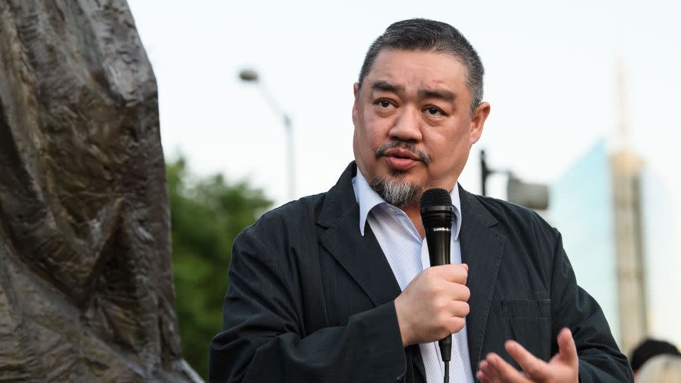 Wu'er Kaixi, a student leader in the Tiananmen Square protests, speaks in Washington, DC on June 3, 2022 during a vigil to mark the 33rd anniversary of the crackdown that ended the pro-democracy movement. - Nicholas Kamm/AFP/Getty Images