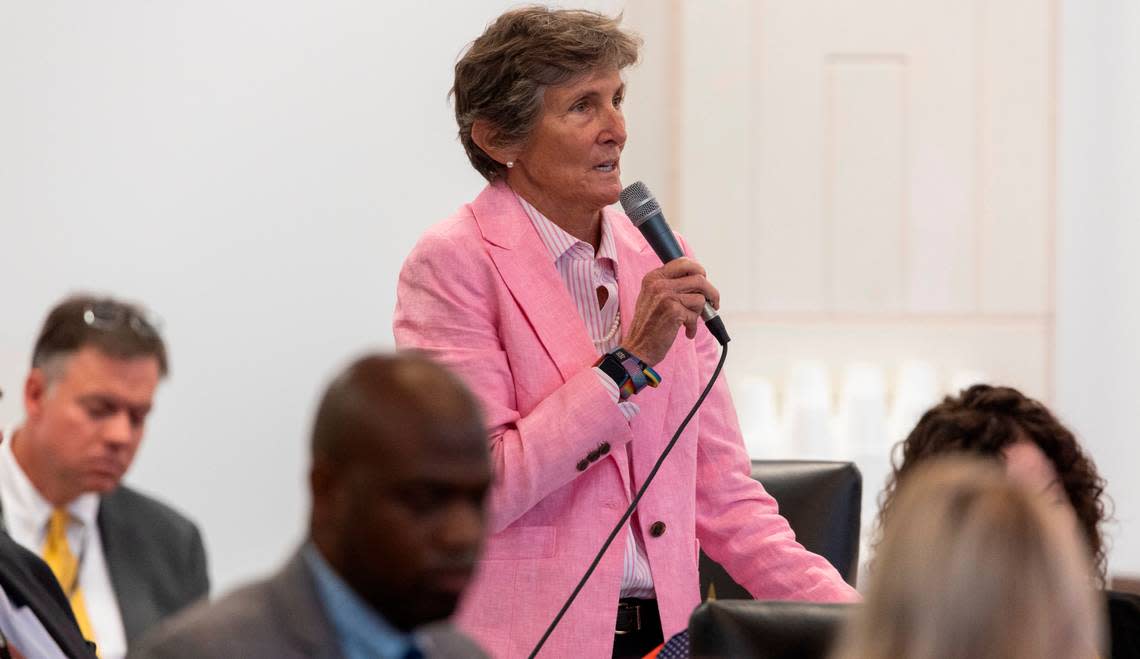 Rep. Pricey Harrison of Greensboro, N.C. proposes an amendment to SB 749 during debate on the House floor on Tuesday, September 19. 2023 in Raleigh, N.C.