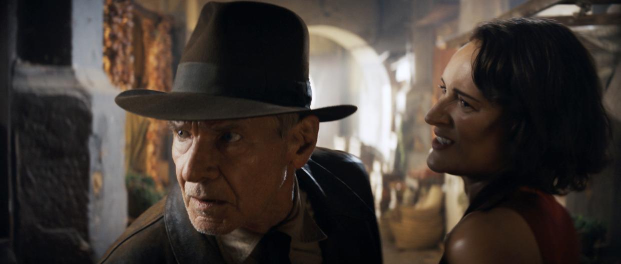 INDIANA JONES AND THE DIAL OF DESTINY, (aka INDIANA JONES 5), from left: Harrison Ford, Phoebe Waller-Bridge, 2023. © Walt Disney Studios Motion Pictures / Courtesy Everett Collection