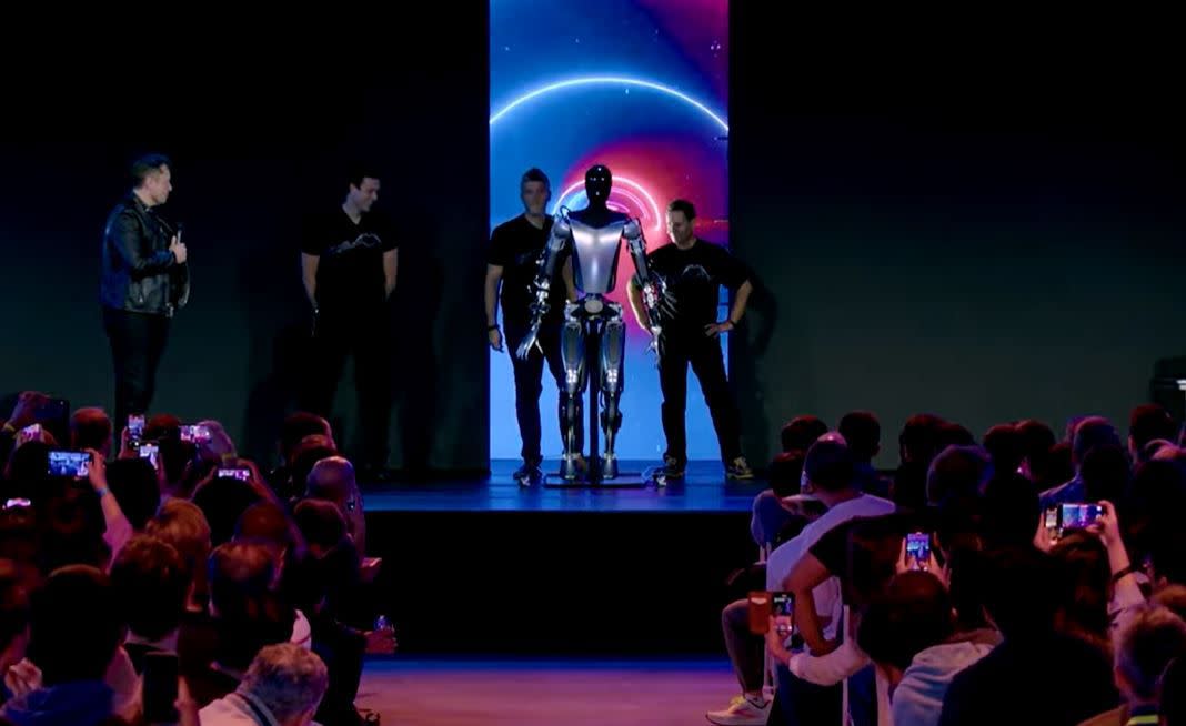 Elon Musk reveals a humanoid robot at Tesla AI Day 2022 on Sep 30, 2022.