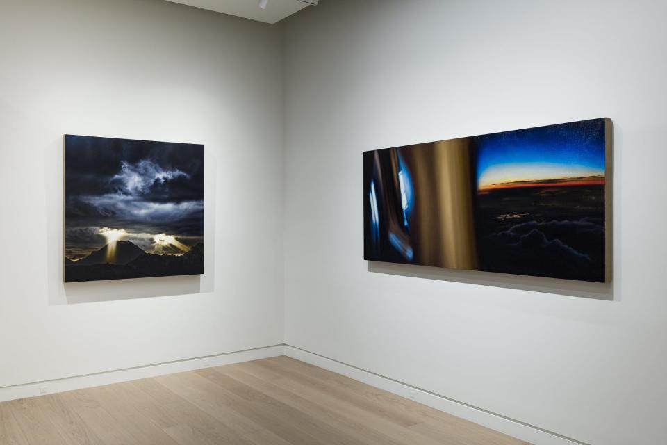 Damian Loeb's "Kailua," left, and "Final Destination" are seen in this view of the installation. Courtesy Acquavella Galleries. Photo by Silvia Ros