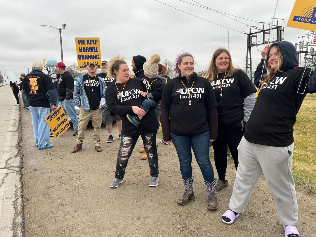 Hormel workers in Knoxville picketed the company earlier in March but were able to ratify a new four-year contract Friday to avoid a strike.