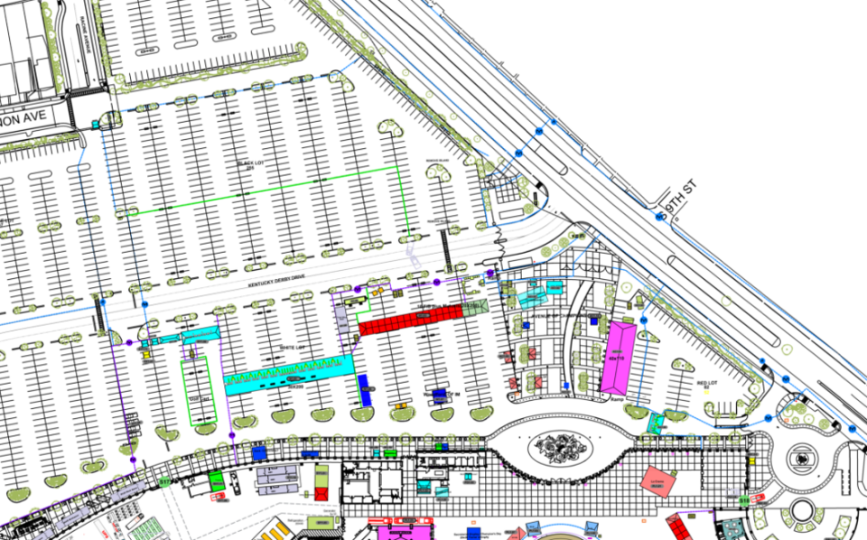 On Thurby, Kentucky Oaks and Kentucky Derby days, Churchill Downs will eliminate a number of parking spaces between Gates 1 and 17 and in their place will erect a fan experience with live music, a merchandise shop, and premium food and drink.