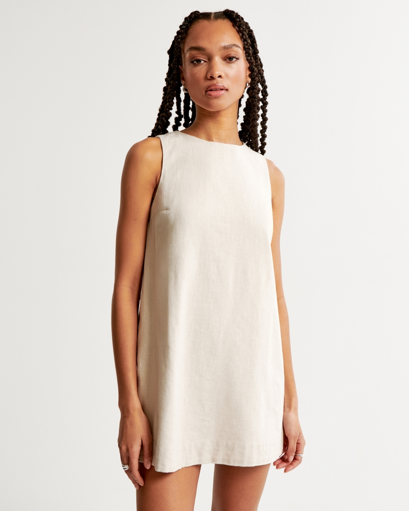 Abercrombie & Fitch High-Neck Linen-Blend Mini Dress