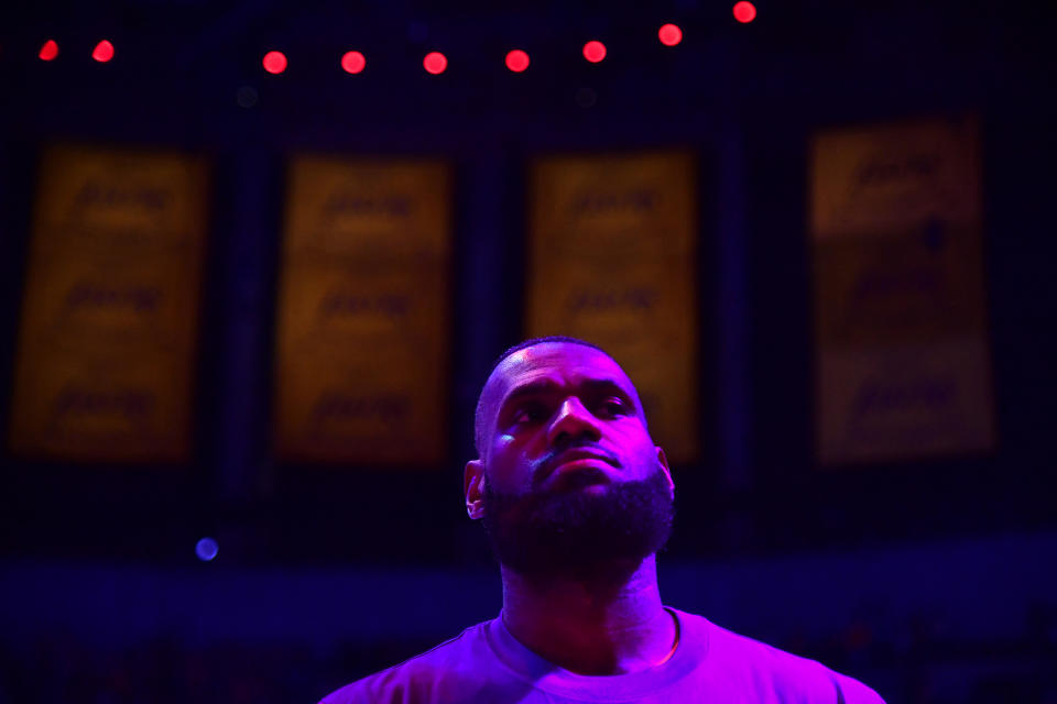 LeBron James has the Los Angeles Lakers on the verge of advancing to the Western Conference semifinals after nearly missing the playoffs. (Gary A. Vasquez/USA Today Sports)