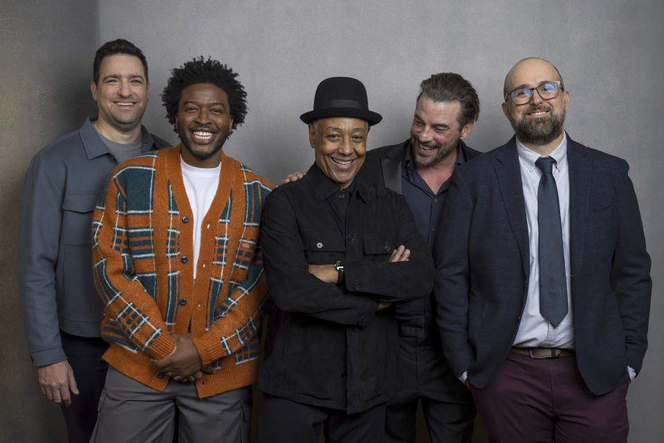 FILE - Eduardo Javier Canto, from left, Zackary Momoh, Giancarlo Esposito, Skeet Ulrich and Ryan Maldonado pose for a portrait to promote the AMC television series "Parish" during the Winter Television Critics Association Press Tour on Tuesday, Feb. 6, 2024, at The Langham Huntington Hotel in Pasadena, Calif. (Willy Sanjuan/Invision/AP, File)