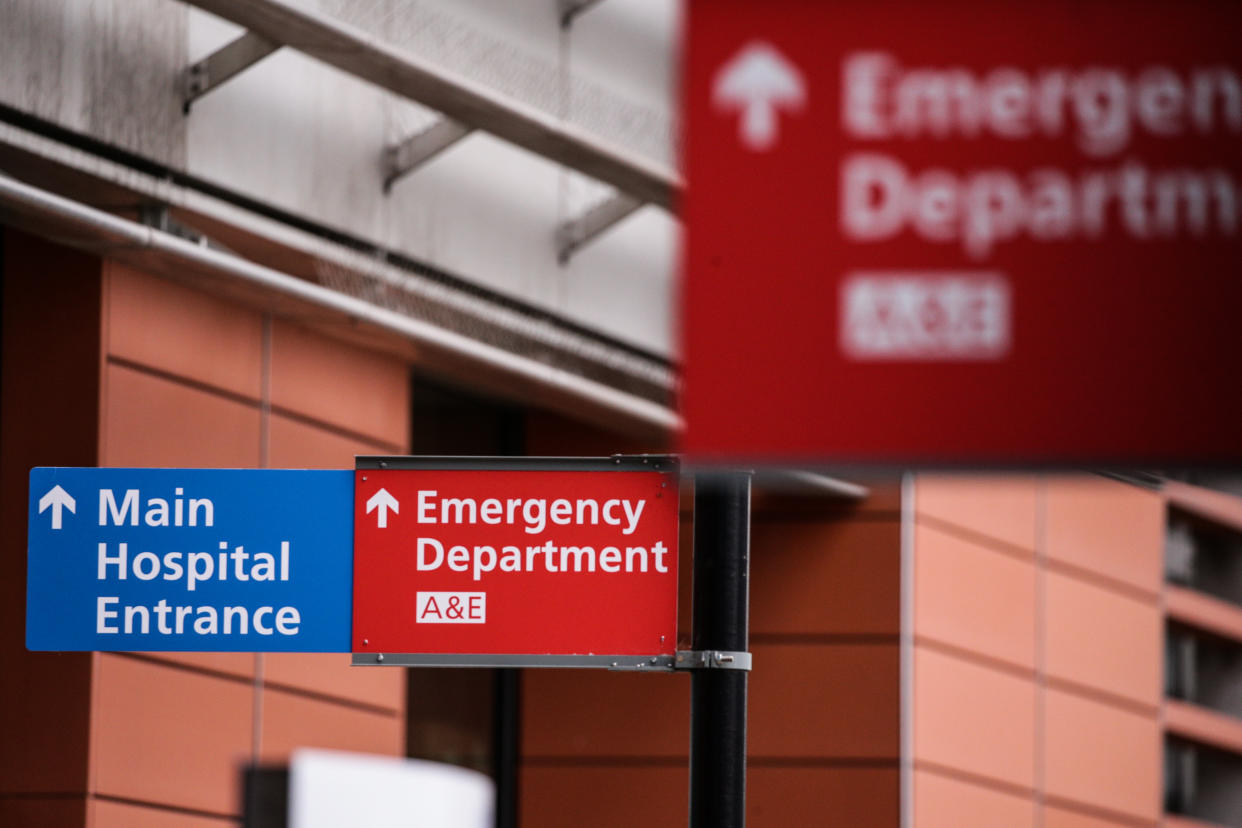 Signs point to the emergency department of the Royal London Hospital in London, England, on January 11, 2021. Mayor of London Sadiq Khan on Friday declared a 'major incident' for the city over coronavirus pressures, warning that hospitals could soon be overwhelmed with patients with covid-19. (Photo by David Cliff/NurPhoto via Getty Images)