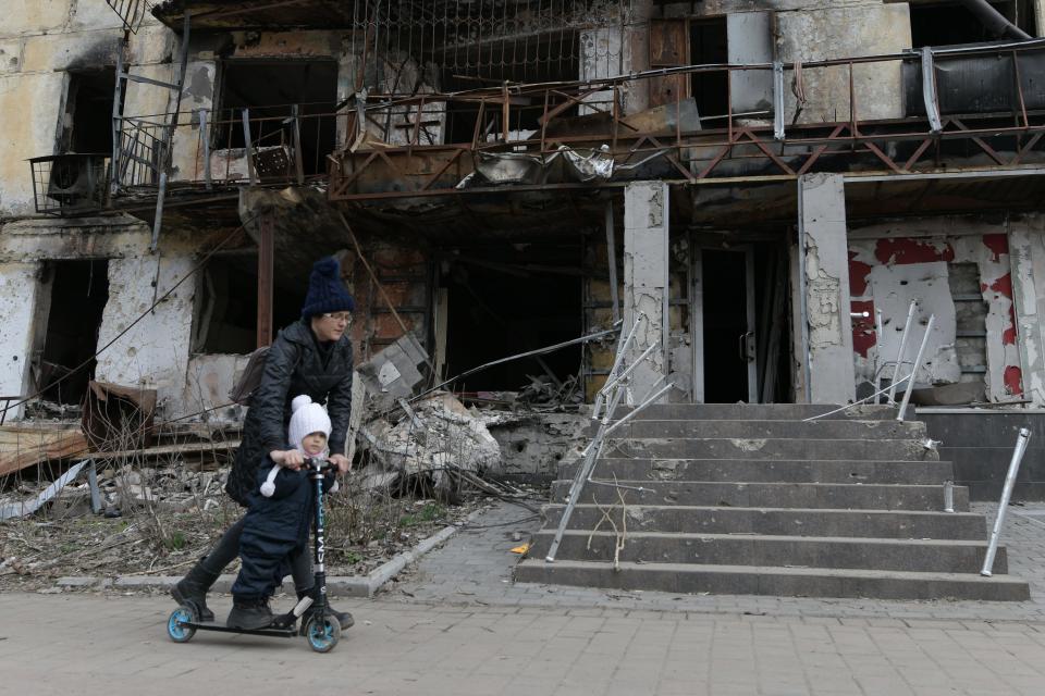 A heavily damaged building in Mariupol, occupied Ukraine, on March 16, 2023.