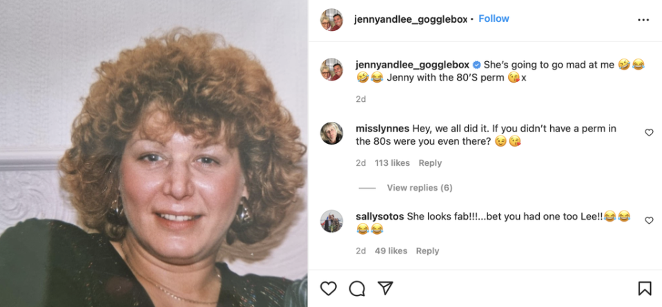 ‘Gogglebox’ star Lee shared a 1980s throwback snap of his co-star Jenny (Instagram @jennyandlee_gogglebox)