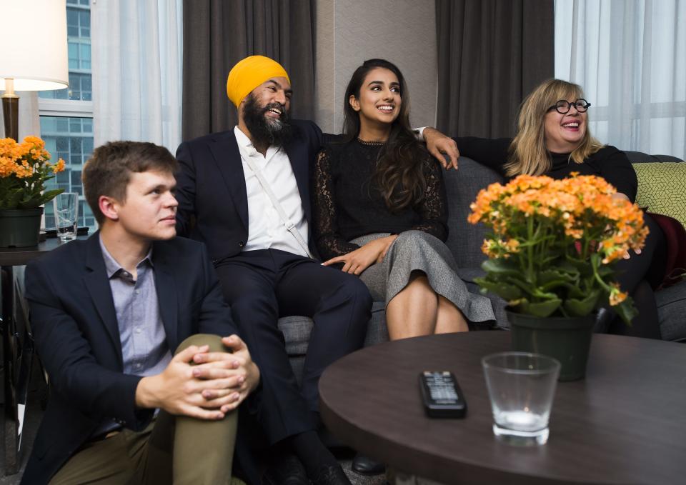 Jagmeet Singh and his wife Gurkiran watch election results